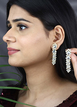 White Kundan And Beads Danglers