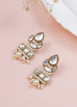 White Kundan And Beads Drops