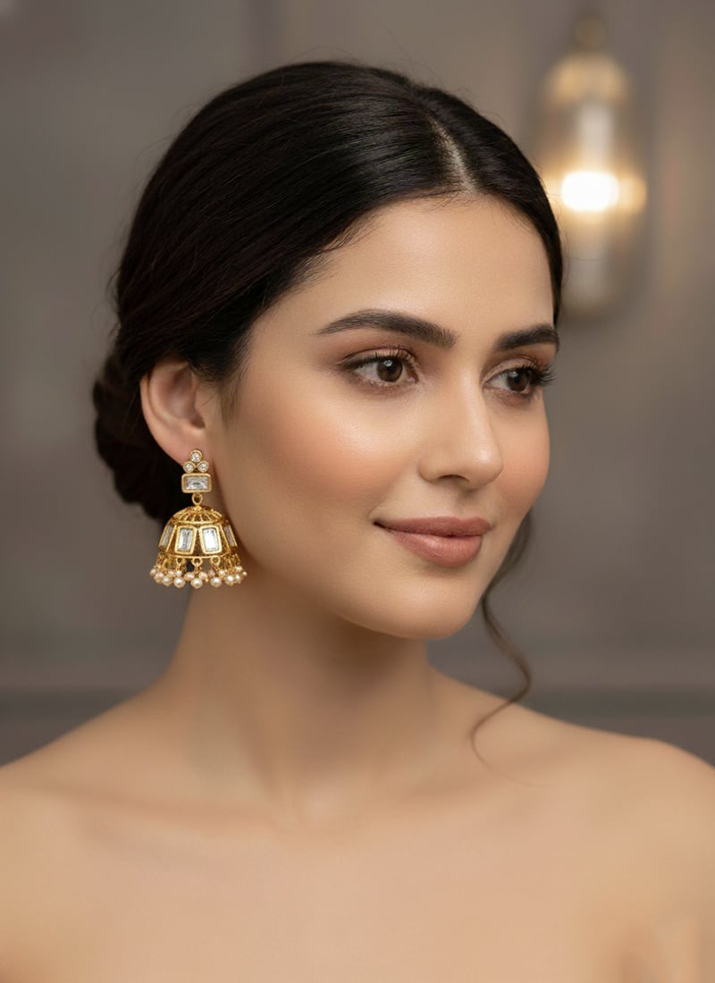 White Kundan And Beads Jhumka Festive Wear