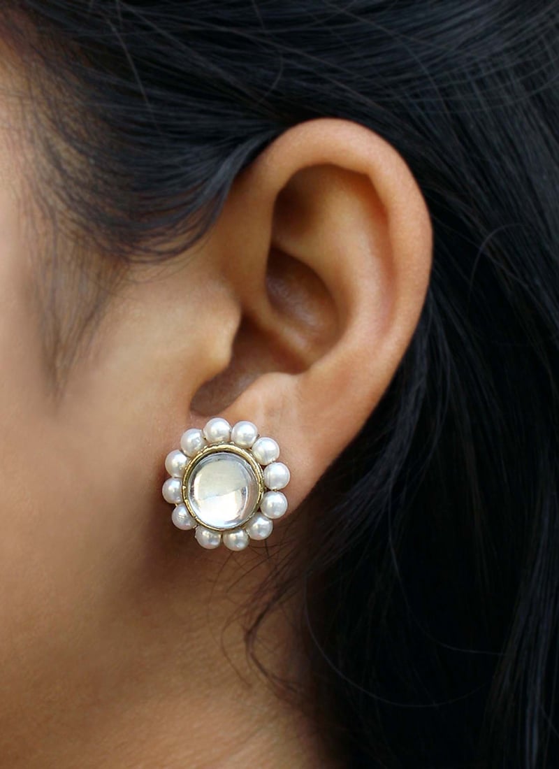 White Kundan And Beads Studs After Six Wear
