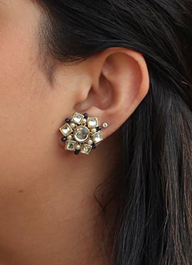 White Kundan And Beads Studs