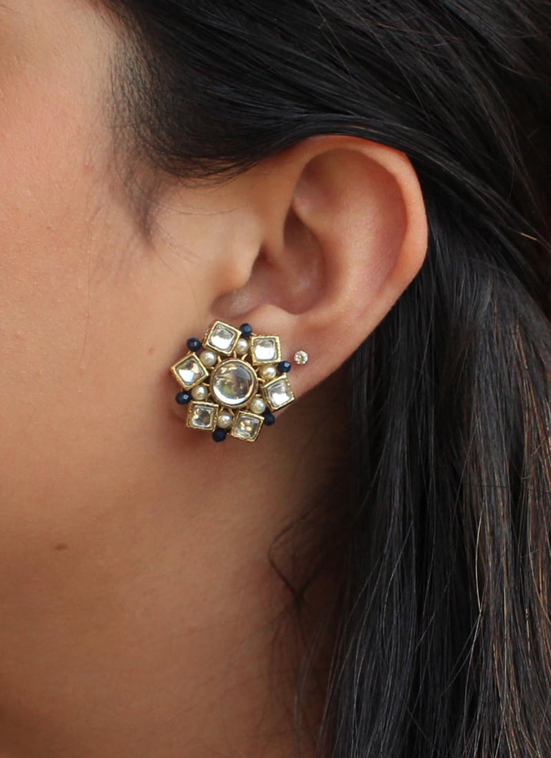White Kundan And Beads Studs Festive Wear