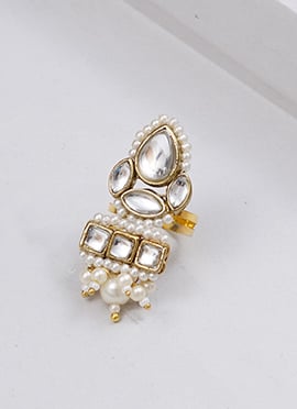 White Kundan And Beads Work Ring