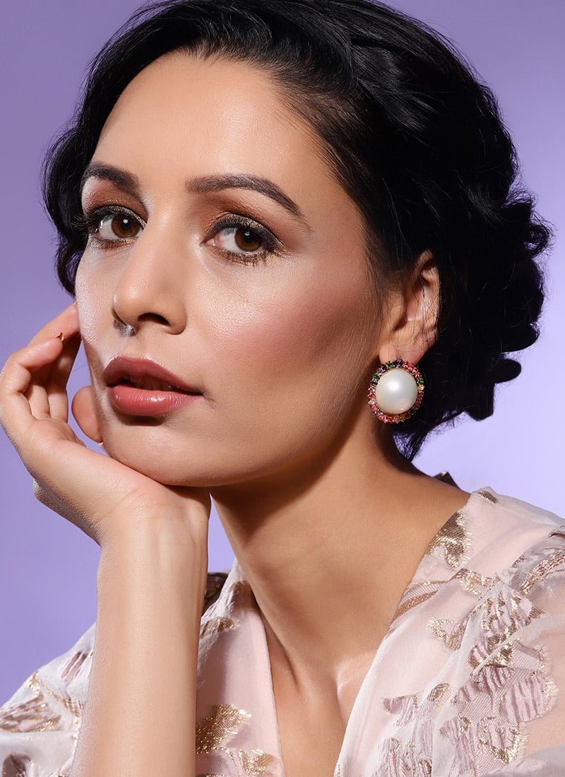 White Kundan And Moti Adorned Studs Festive Wear