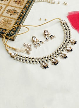 White Kundan And Moti Choker