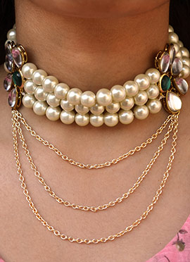White Kundan And Moti Necklace