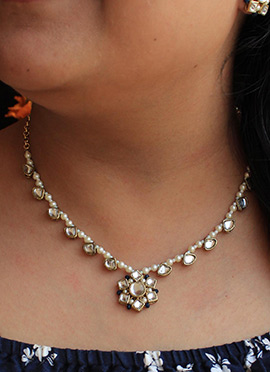 White Kundan And Moti Necklace