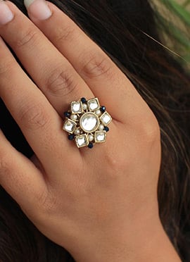 White Kundan And Moti Ring