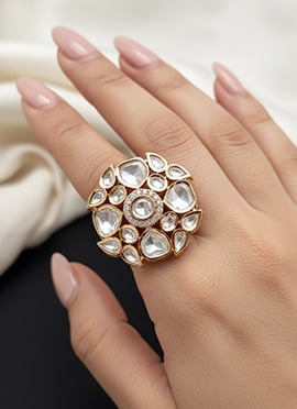 White Kundan And Stone Work Hand Ring For Women