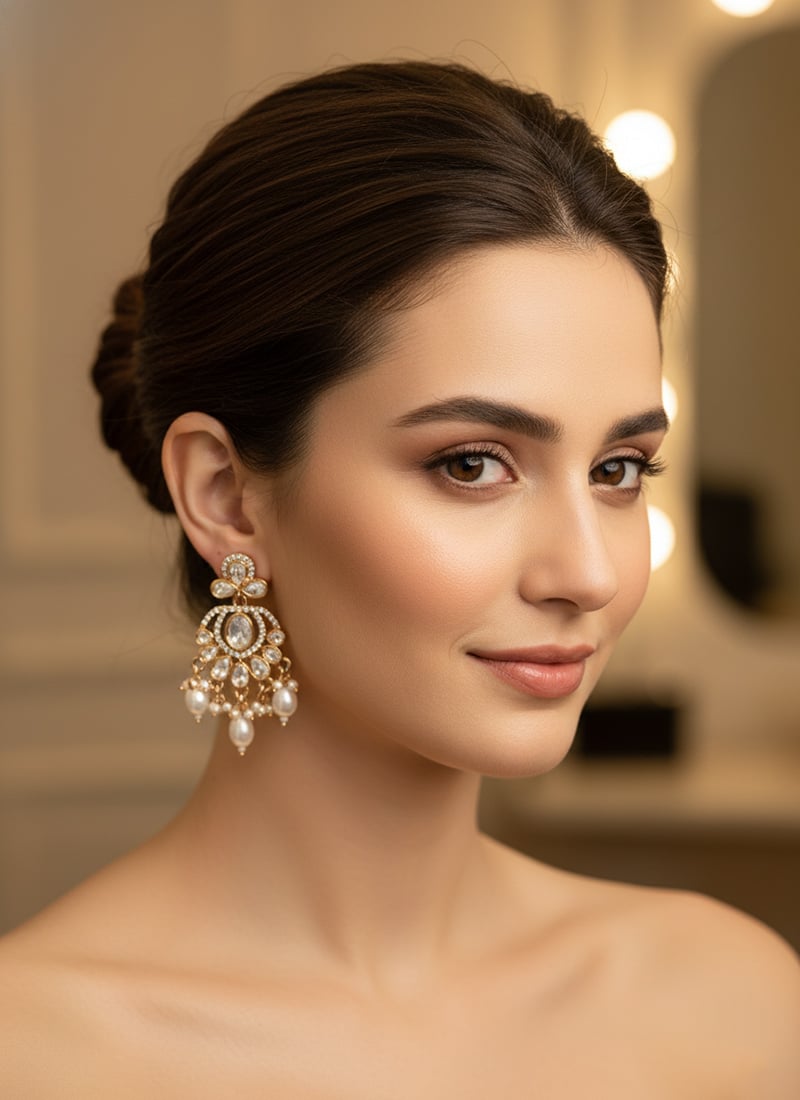 White Kundan And Stones Beads Danglers Festive Wear