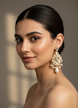 White Kundan And Stones Beads Danglers