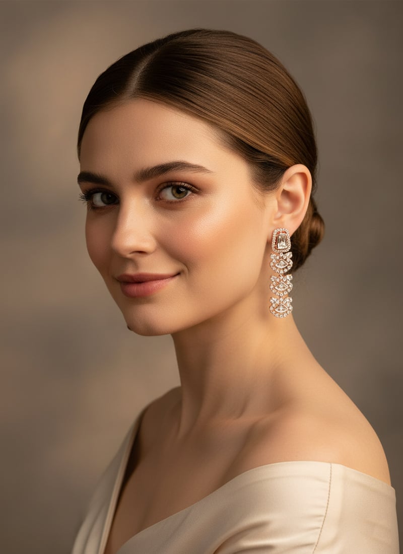 White Kundan And Stones Danglers Festive Wear