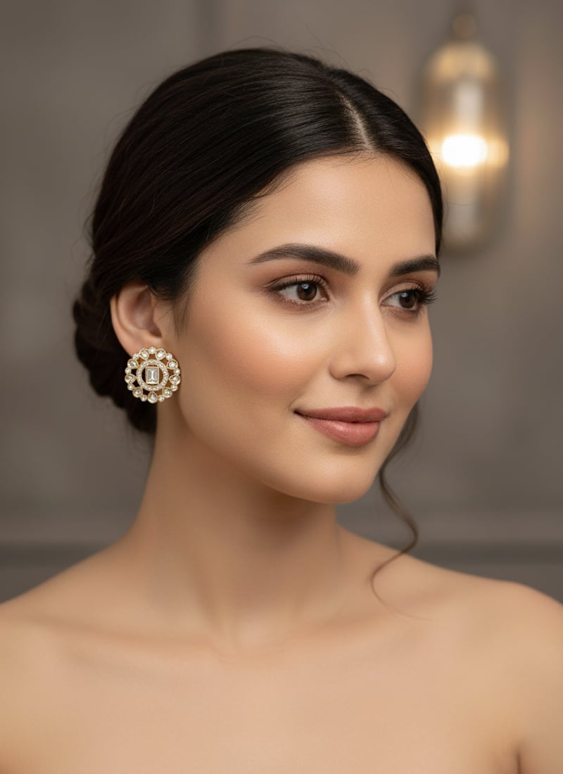 White Kundan And Stones Drops Festive Wear