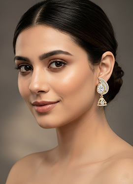 White Kundan And Stones Jhumka