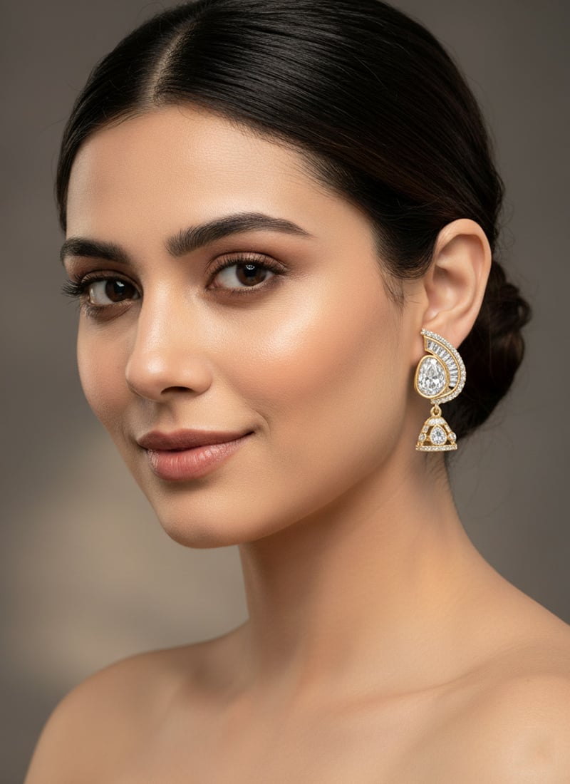 White Kundan And Stones Jhumka Festive Wear