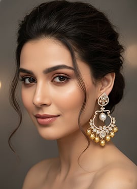 White Kundan And Stones Moti Danglers