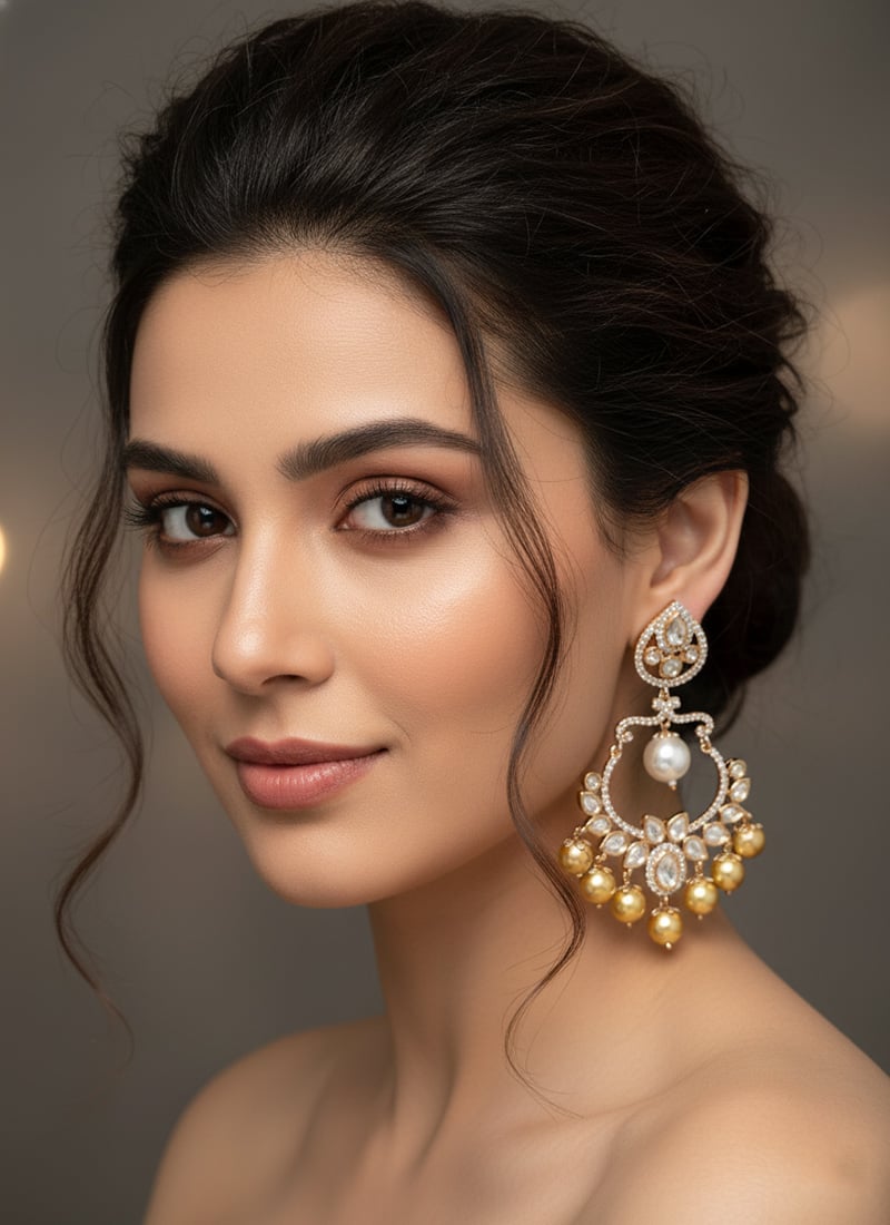 White Kundan And Stones Moti Danglers Festive Wear