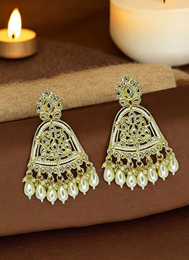 White Kundan Beads And Moti Danglers