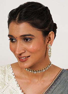 White Kundan Beads Choker