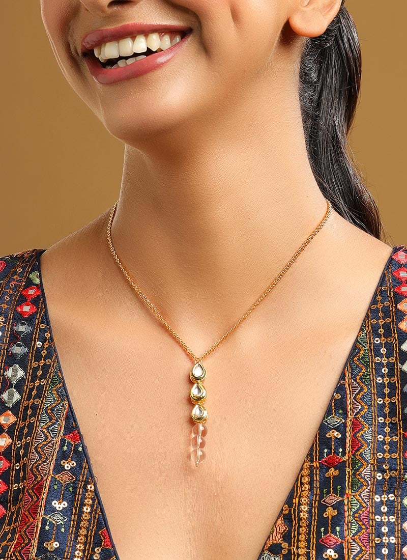 White Kundan Beads Necklace Festive Wear