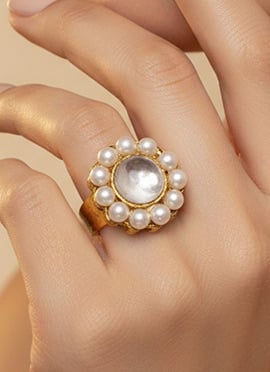 White Kundan Beads Ring