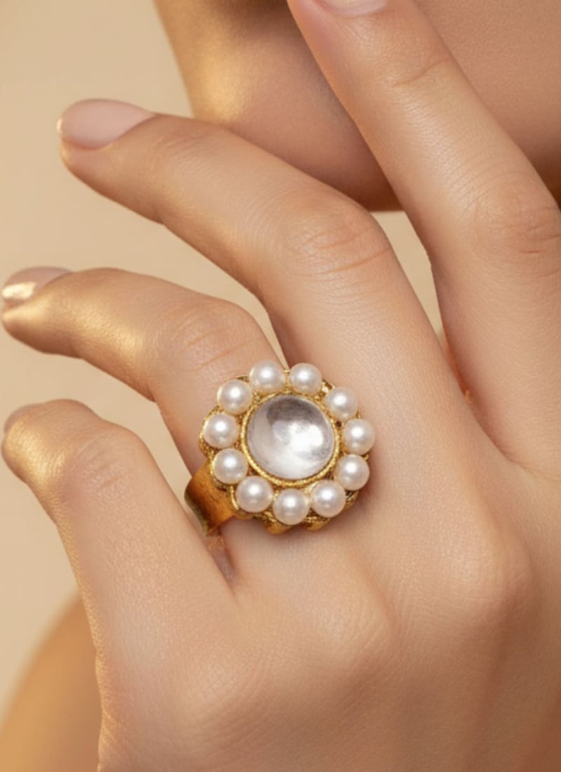 White Kundan Beads Ring Festive Wear