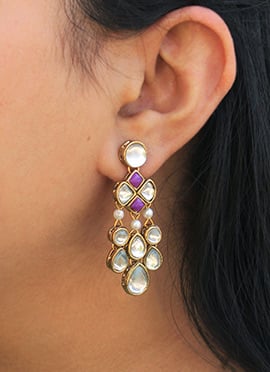 White Kundan Danglers