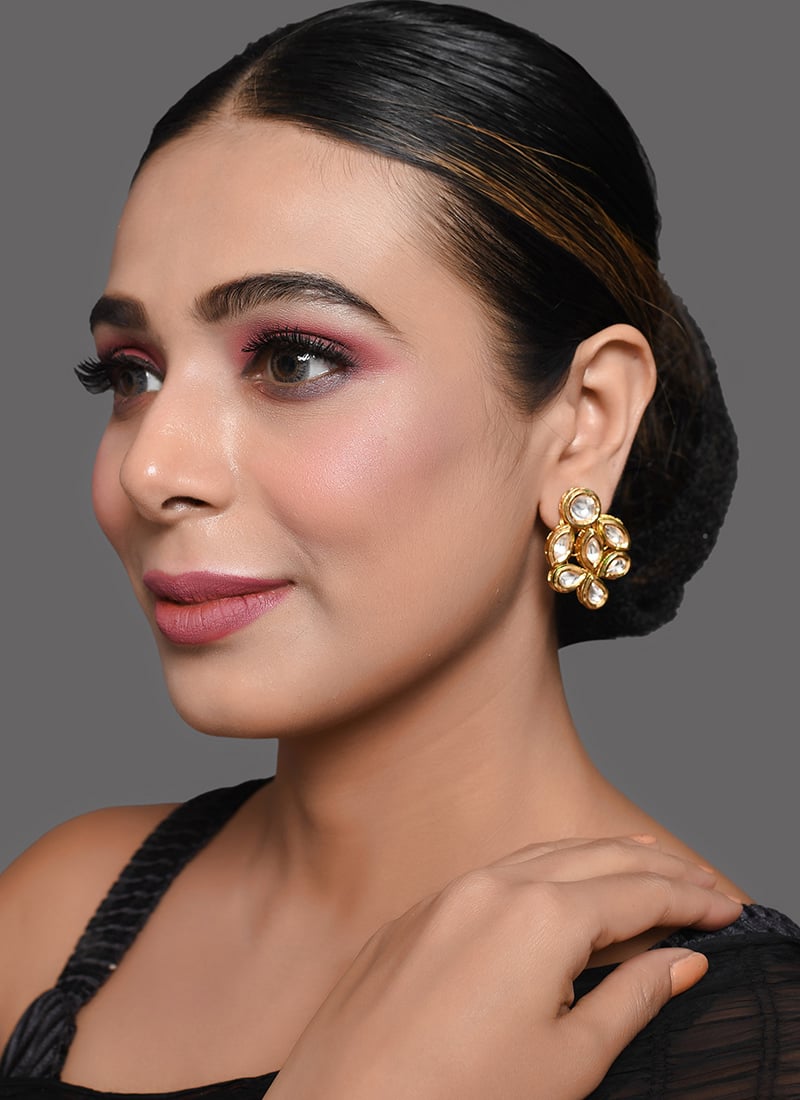White Kundan Drops Earrings