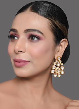 White Kundan Drops Earrings