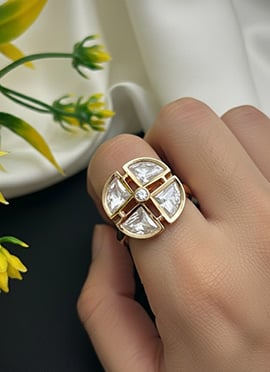 White Kundan Hand Ring For Women