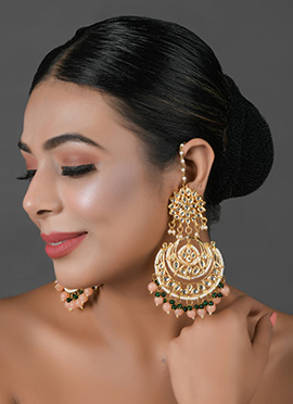 White Kundan Meenakari And Beads Work Chaand Bali