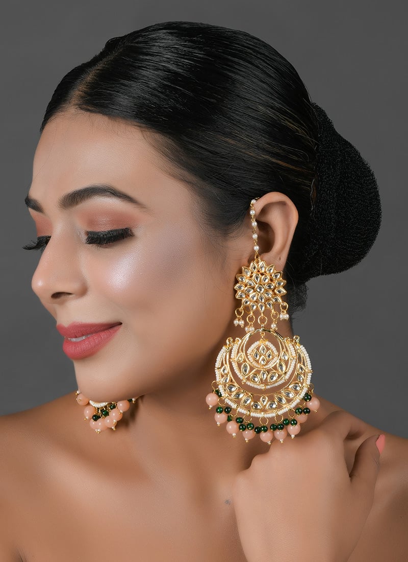 White Kundan Meenakari And Beads Work Chaand Bali Festive Wear