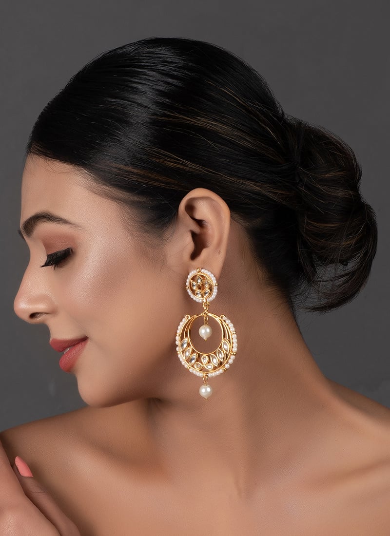 White Kundan Meenakari And Beads Work Danglers Festive Wear