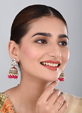 White Kundan Meenakari Jhumka Earrings