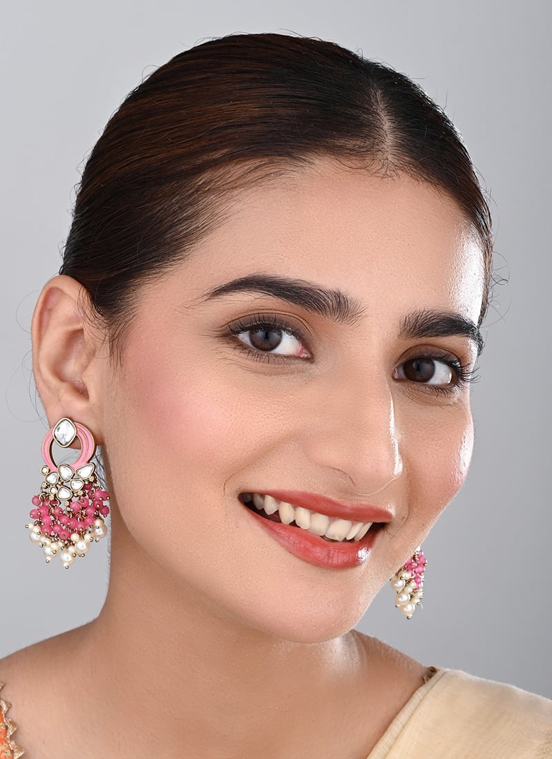 White Kundan Meenakari Pearl Dangler Earrings After Six Wear