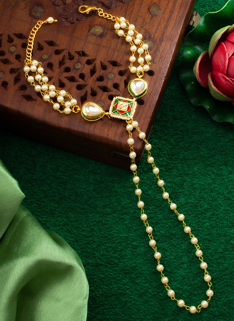 White Kundan Moti And Meenakari Work Bracelets