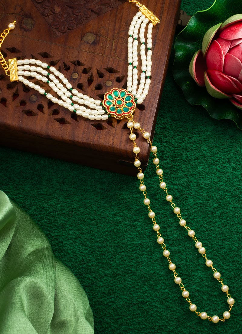 White Kundan Moti Work Bracelets