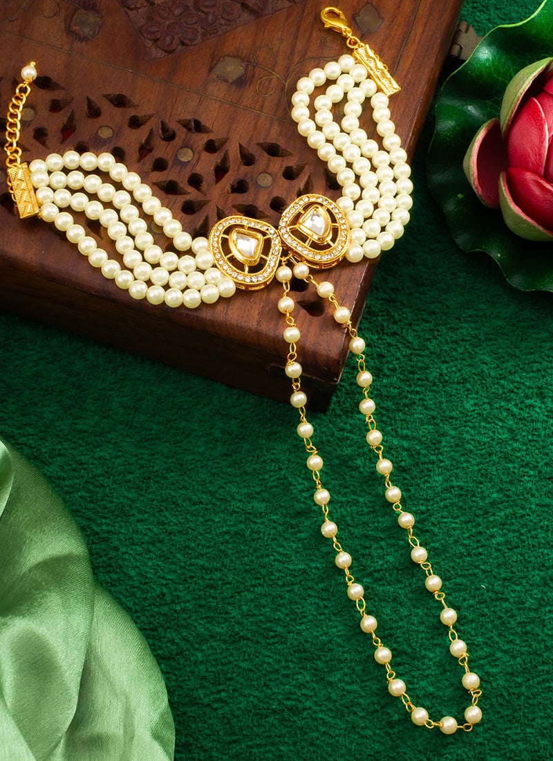White Kundan Moti Work Bracelets