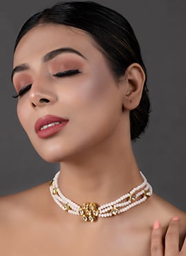 White Kundan N Beads Choker Set