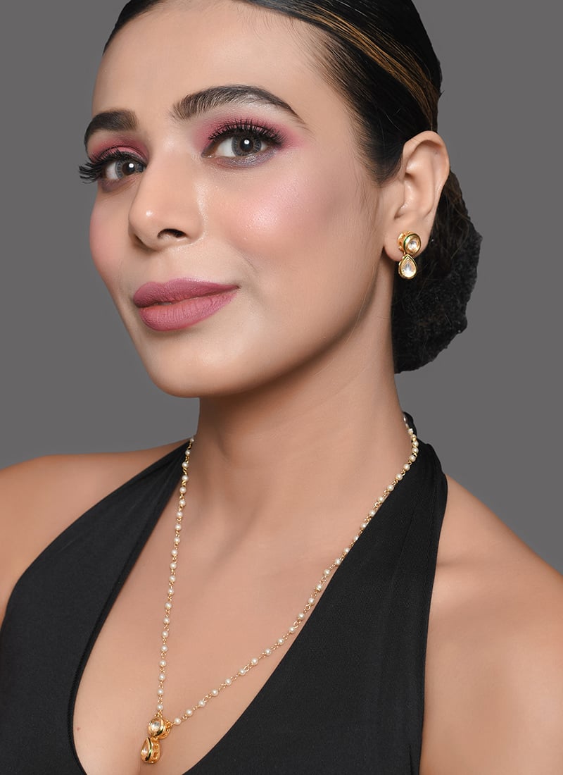 White Kundan N Beads Necklace Set Party Wear