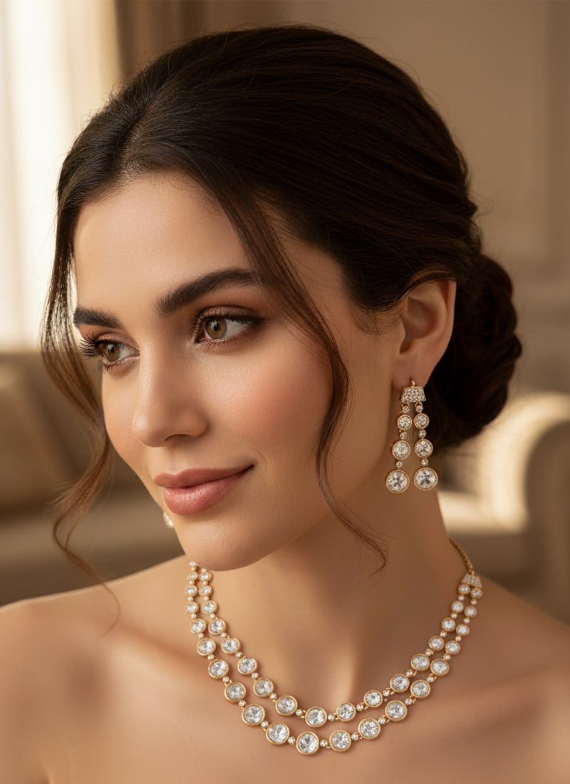 White Kundan Necklace Set Wedding Wear