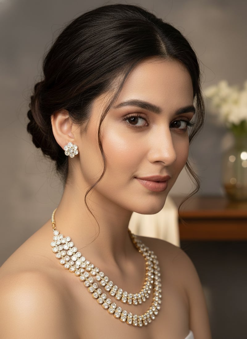 White Kundan Necklace Set Wedding Wear