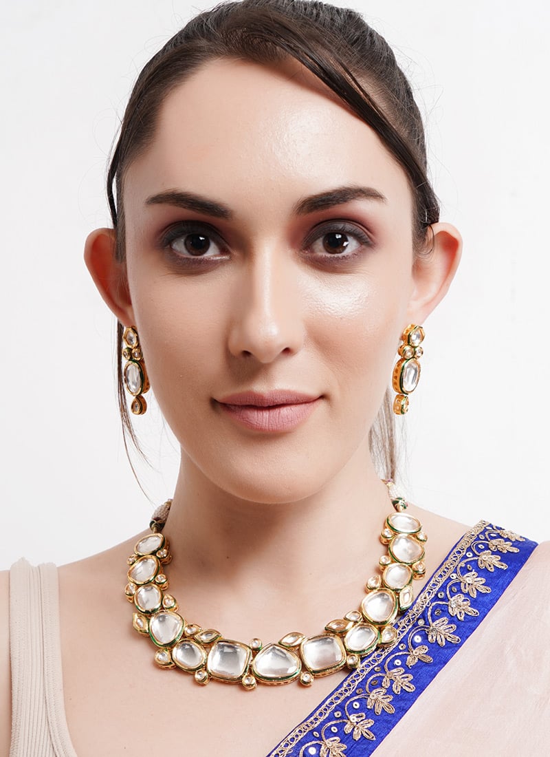 Gold Plated Handcreafted White Kundan Necklace Party Wear
