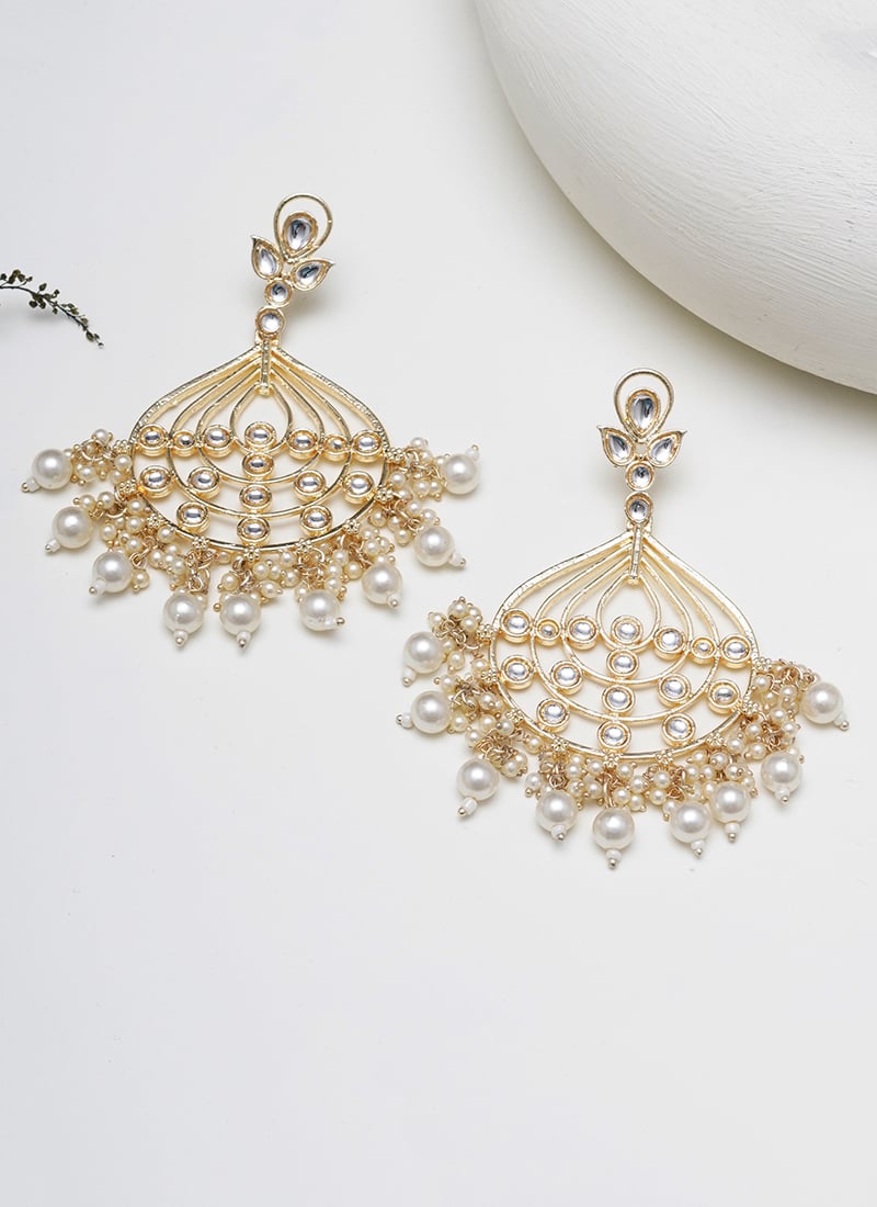 White Kundan Pearl Chaand Bali Festive Wear