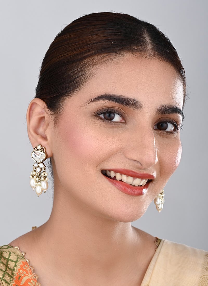 White Kundan Pearl Dangler Earrings After Six Wear