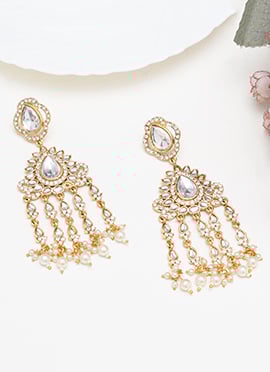 White Kundan Pearl Danglers