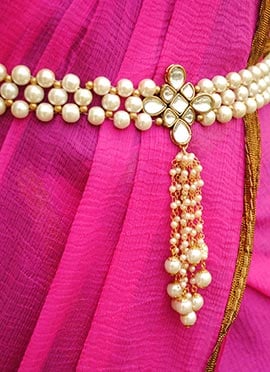 White Kundan Pearl Saree Belt