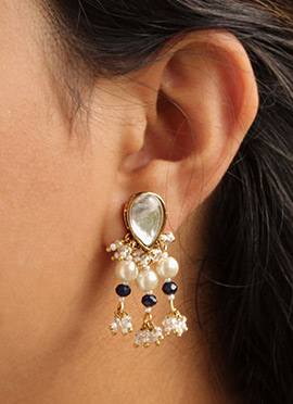 White Kundan With Moti And Beads Drops