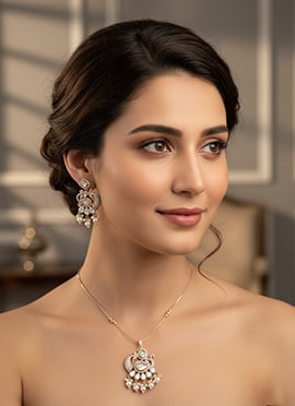 White Kundan With Stone And Beads Work Pendent Set