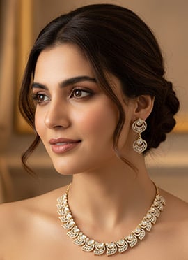 White Kundan With Stone Work  Necklace Set